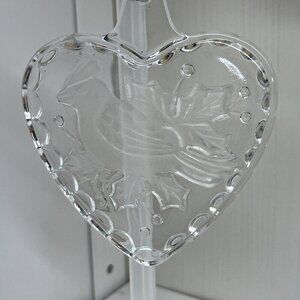 Vintage Mikasa Clear Glass Cardinal Bird Heart Christmas Valentines Ornament